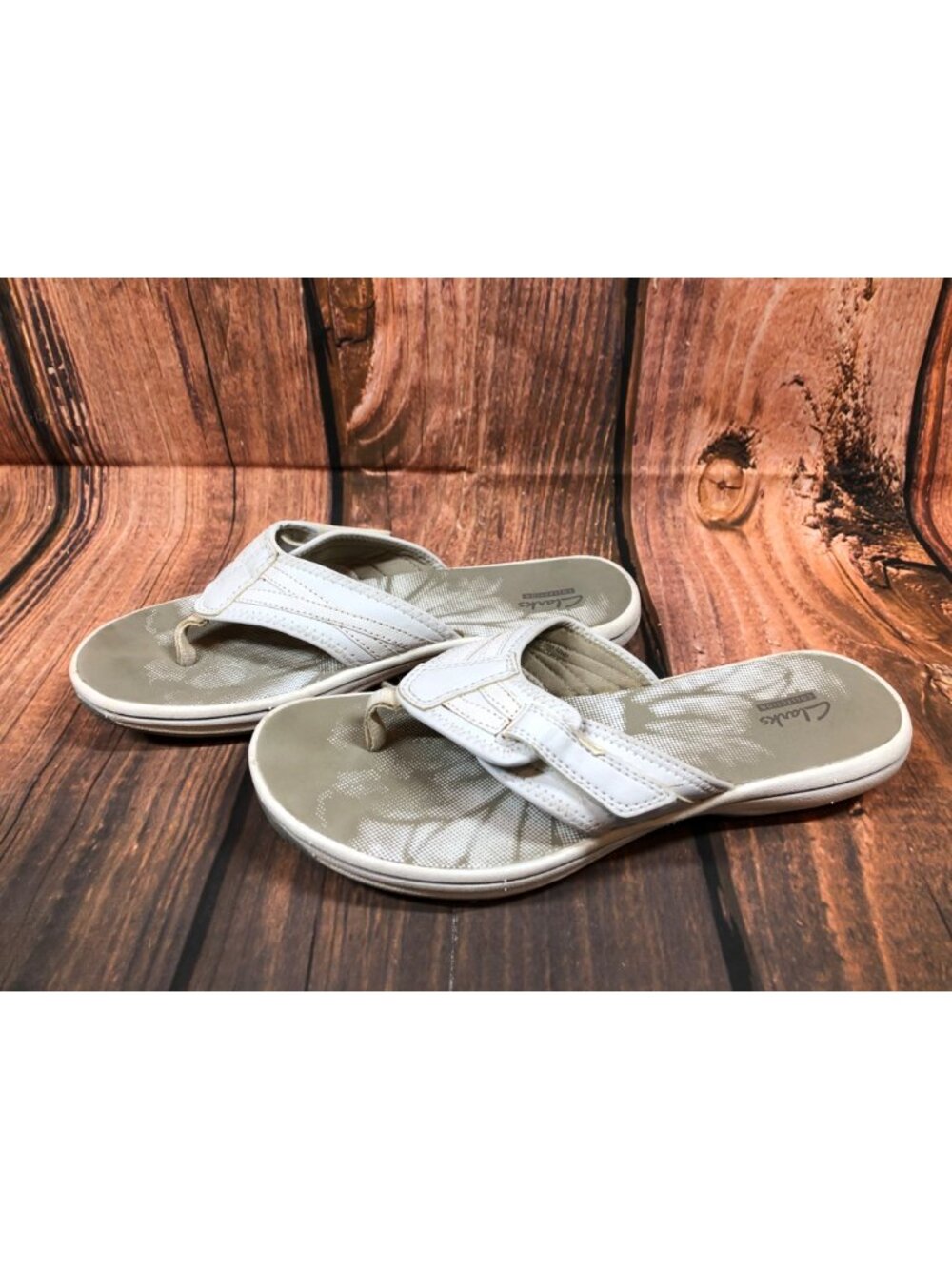 Clarks Collection Brinkley Athol White Thong Flip Flop Sandals Womens 8 (4y2)